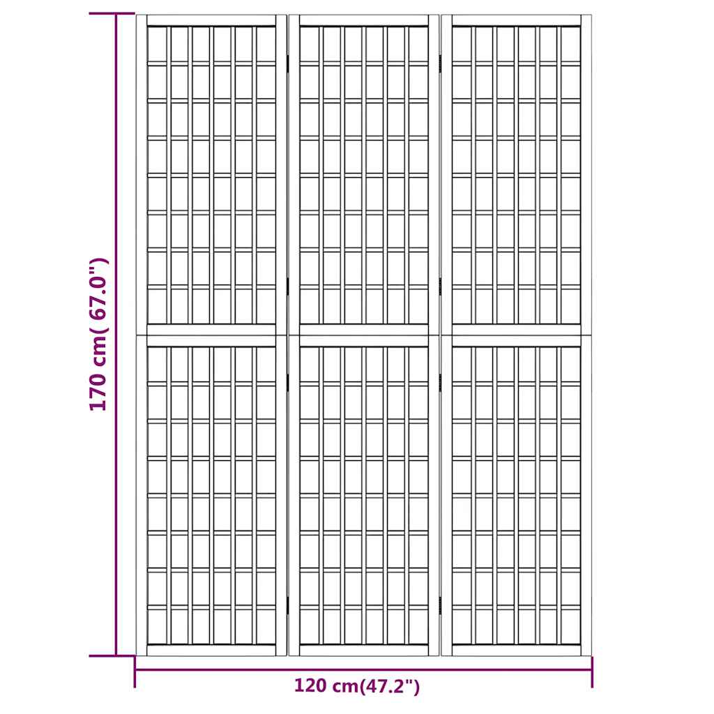 vidaXL Składany parawan 3-panelowy, styl japoński, 120x170 cm, biały