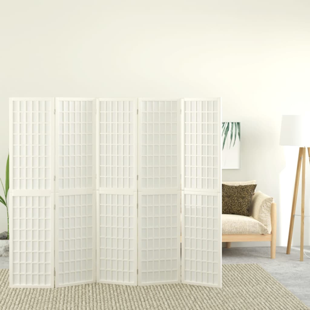 vidaXL Składany parawan 5-panelowy, styl japoński, 200x170 cm, biały