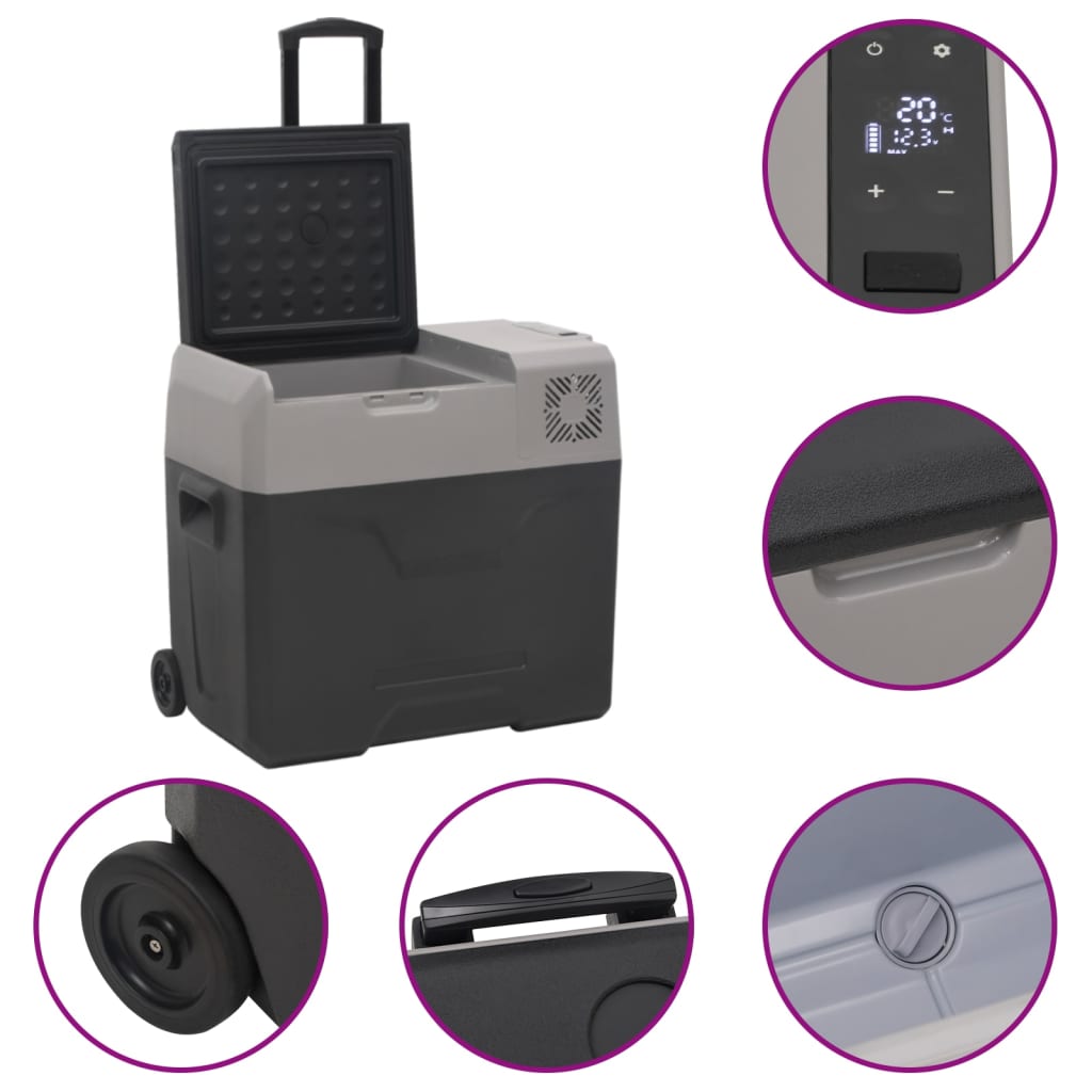 vidaXL Lodówka na kółkach, z uchwytem, czarno-szara, 30 L, PP