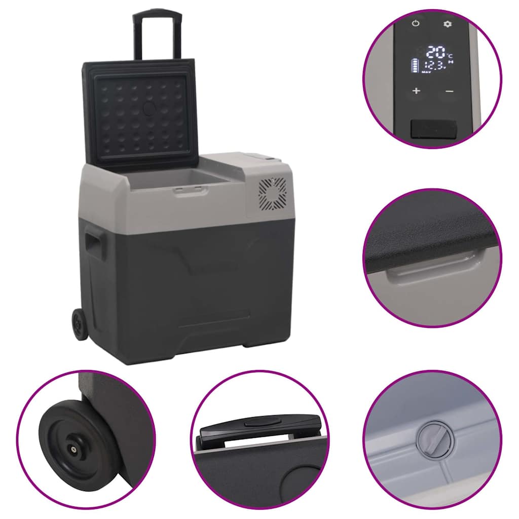 vidaXL Lodówka na kółkach, z uchwytem, czarno-szara, 40 L, PP
