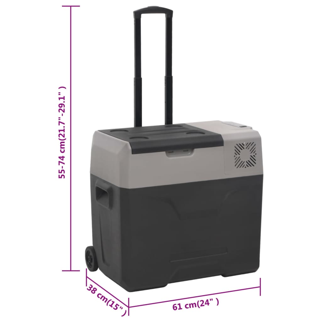 vidaXL Lodówka na kółkach, z uchwytem, czarno-szara, 50 L, PP