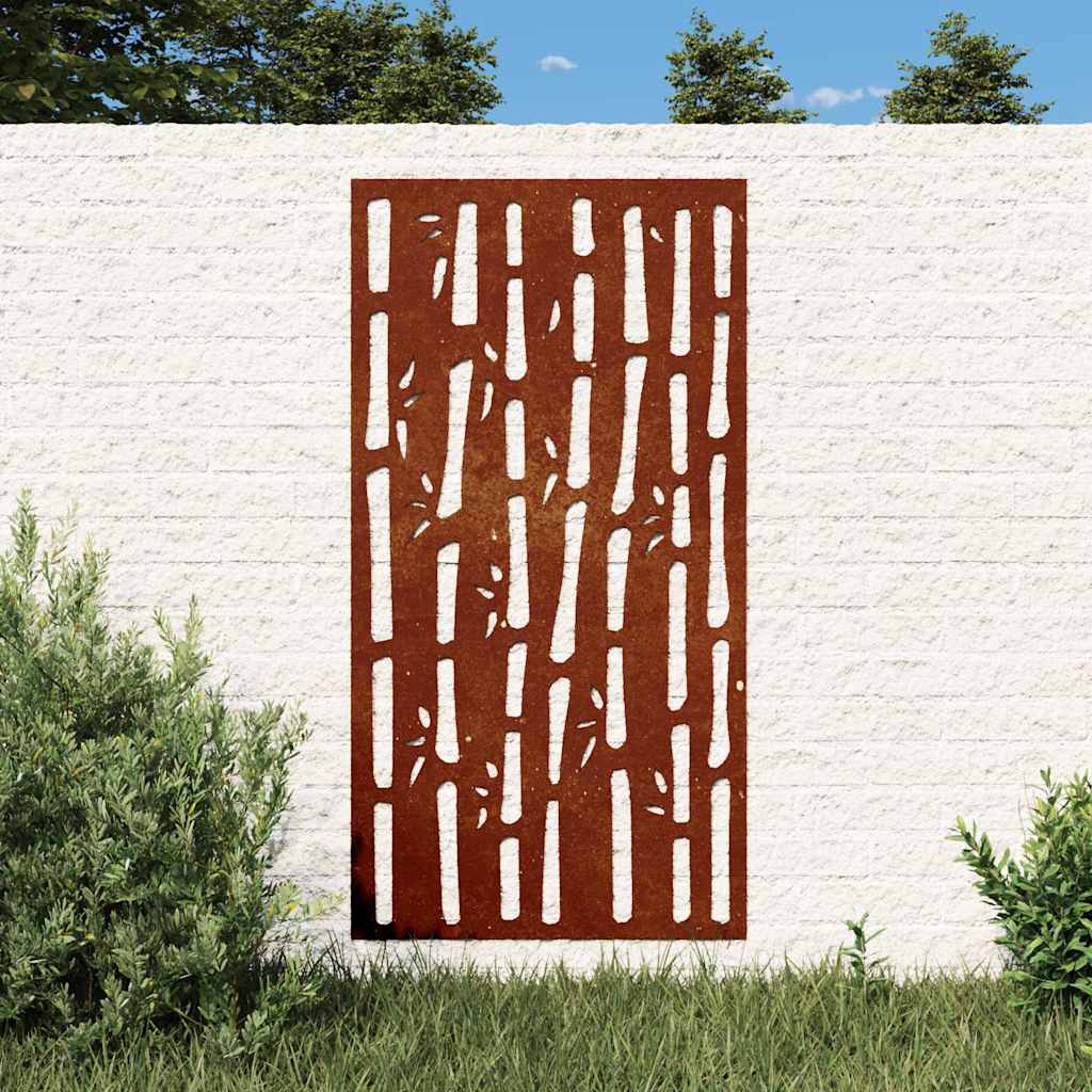vidaXL Ogrodowa dekoracja ścienna, 105x55 cm, stal kortenowska, bambus