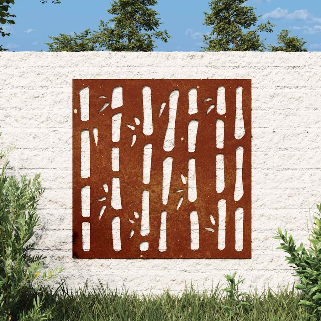 vidaXL Ogrodowa dekoracja ścienna, 55x55 cm, stal kortenowska, bambus