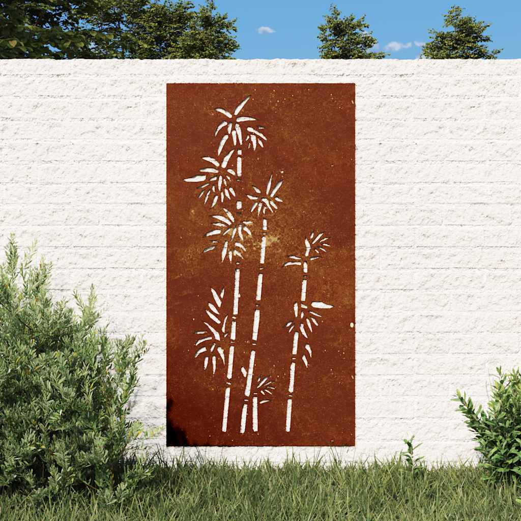 vidaXL Ogrodowa dekoracja ścienna, 105x55 cm, stal kortenowska, bambus