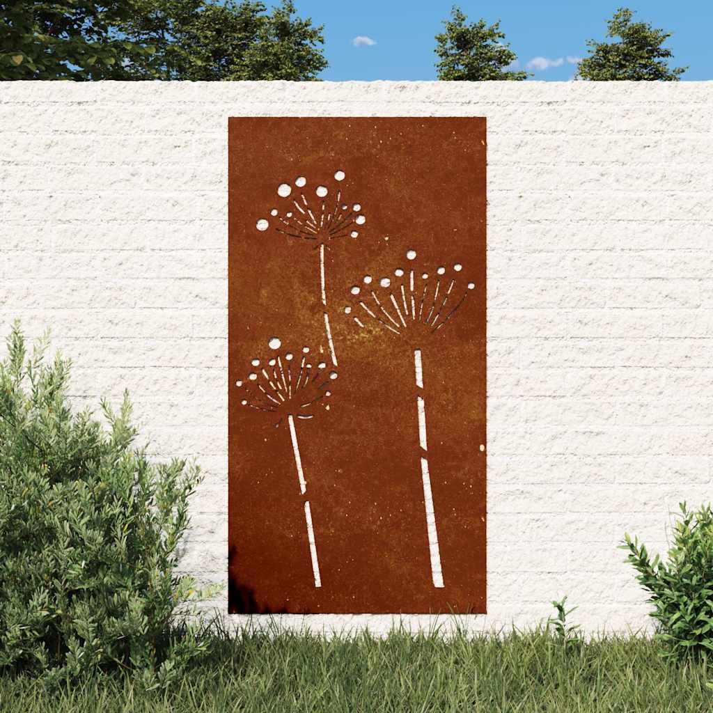 vidaXL Ogrodowa dekoracja ścienna, 105x55 cm, stal kortenowska, kwiaty