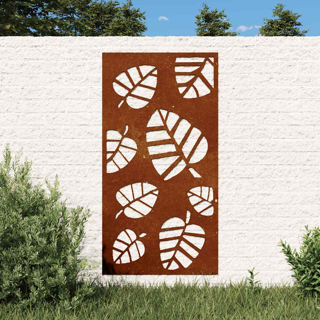 vidaXL Ogrodowa dekoracja ścienna, 105x55 cm, stal kortenowska, liście