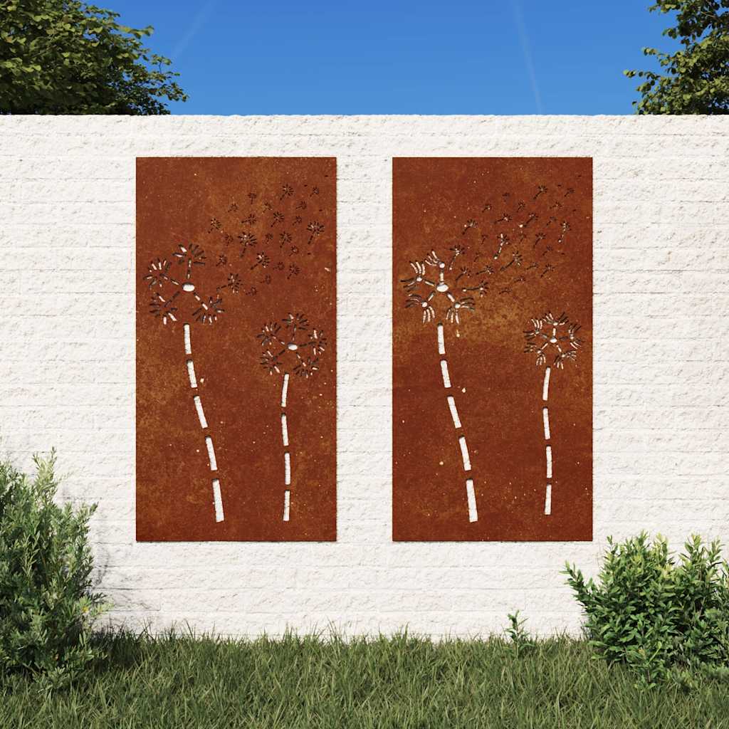 vidaXL Ogrodowe dekoracje ścienne, 2 szt., 105x55 cm, stal kortenowska