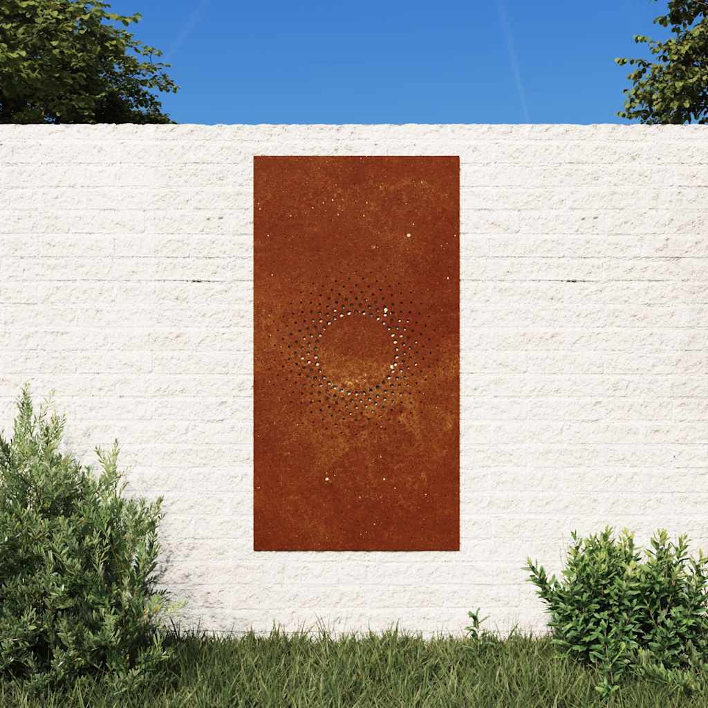 vidaXL Ogrodowa dekoracja ścienna, 105x55 cm, stal kortenowska, słońce