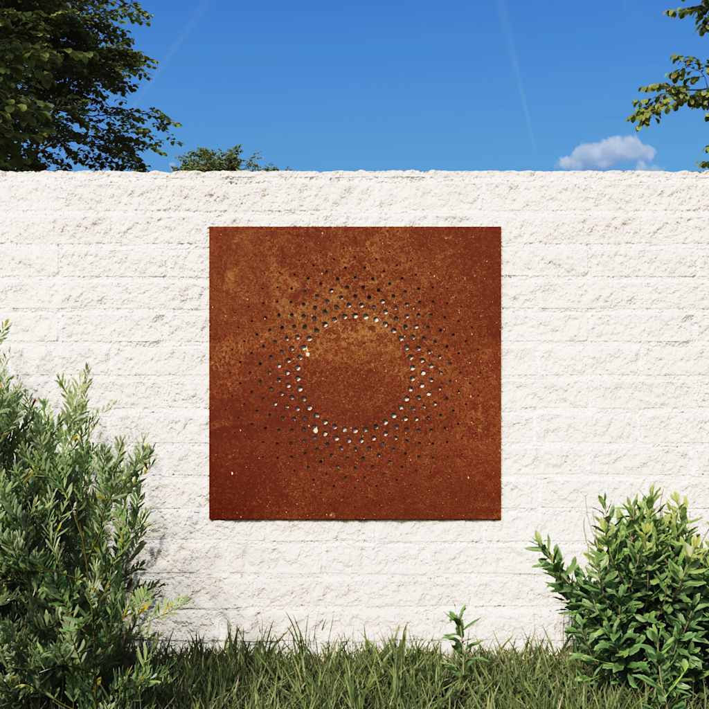 vidaXL Ogrodowa dekoracja ścienna, 55x55 cm, stal kortenowska, słońce