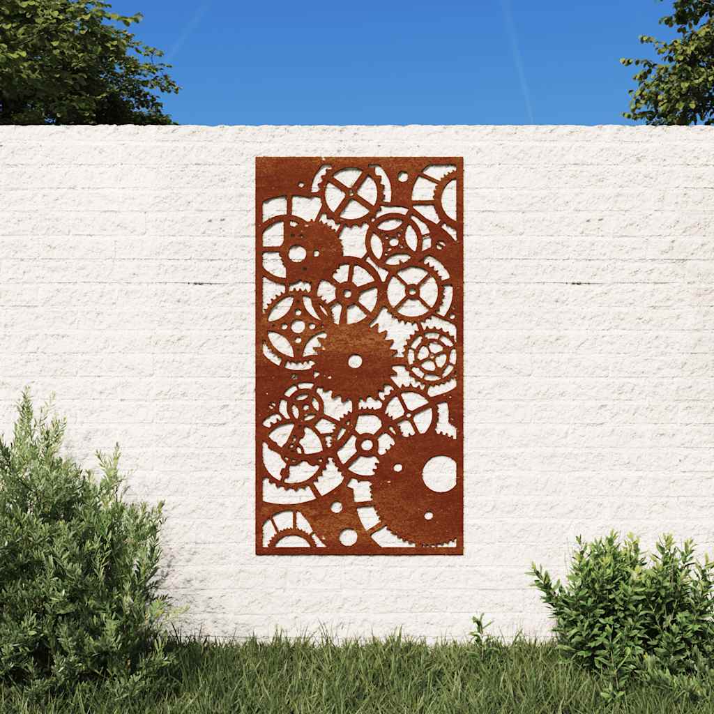 vidaXL Ogrodowa dekoracja ścienna, 105x55cm, stal kortenowska, zębatki