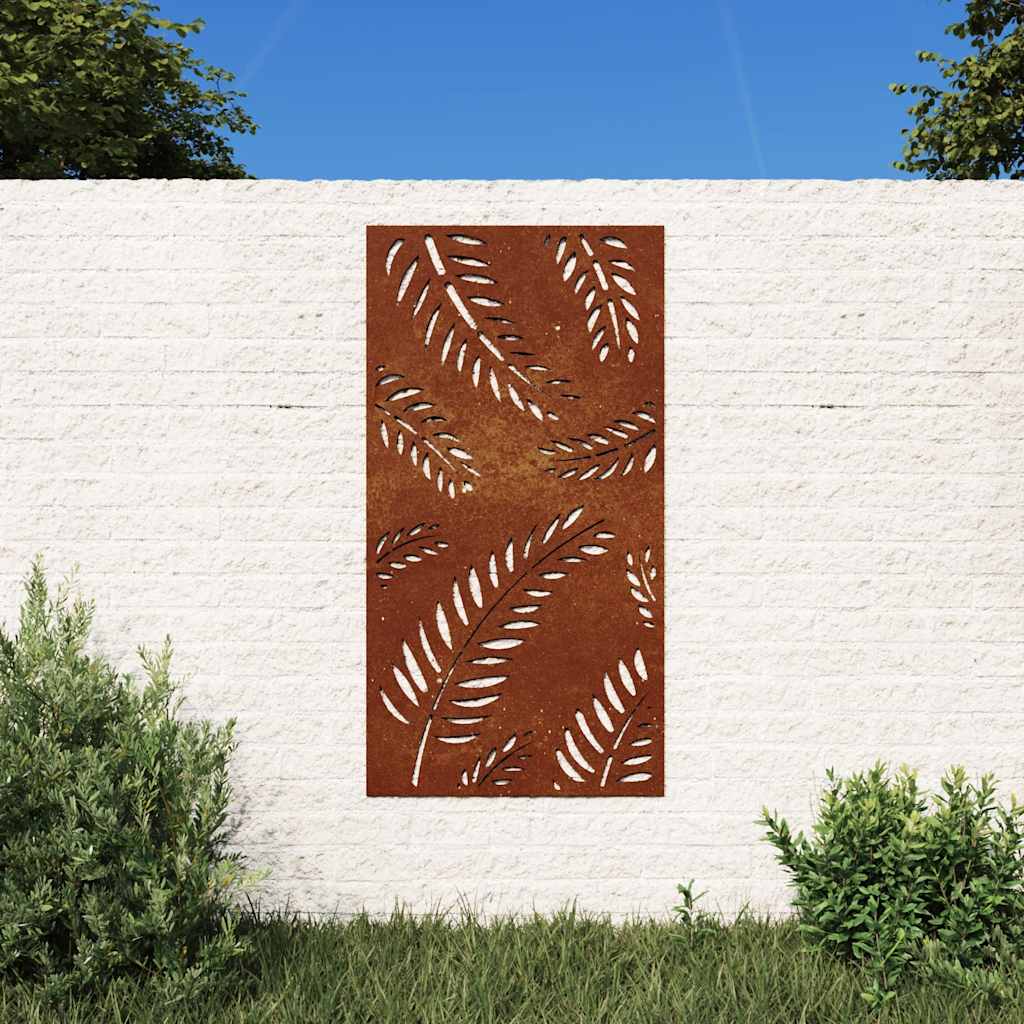 vidaXL Ogrodowa dekoracja ścienna, 105x55 cm, stal kortenowska, liście