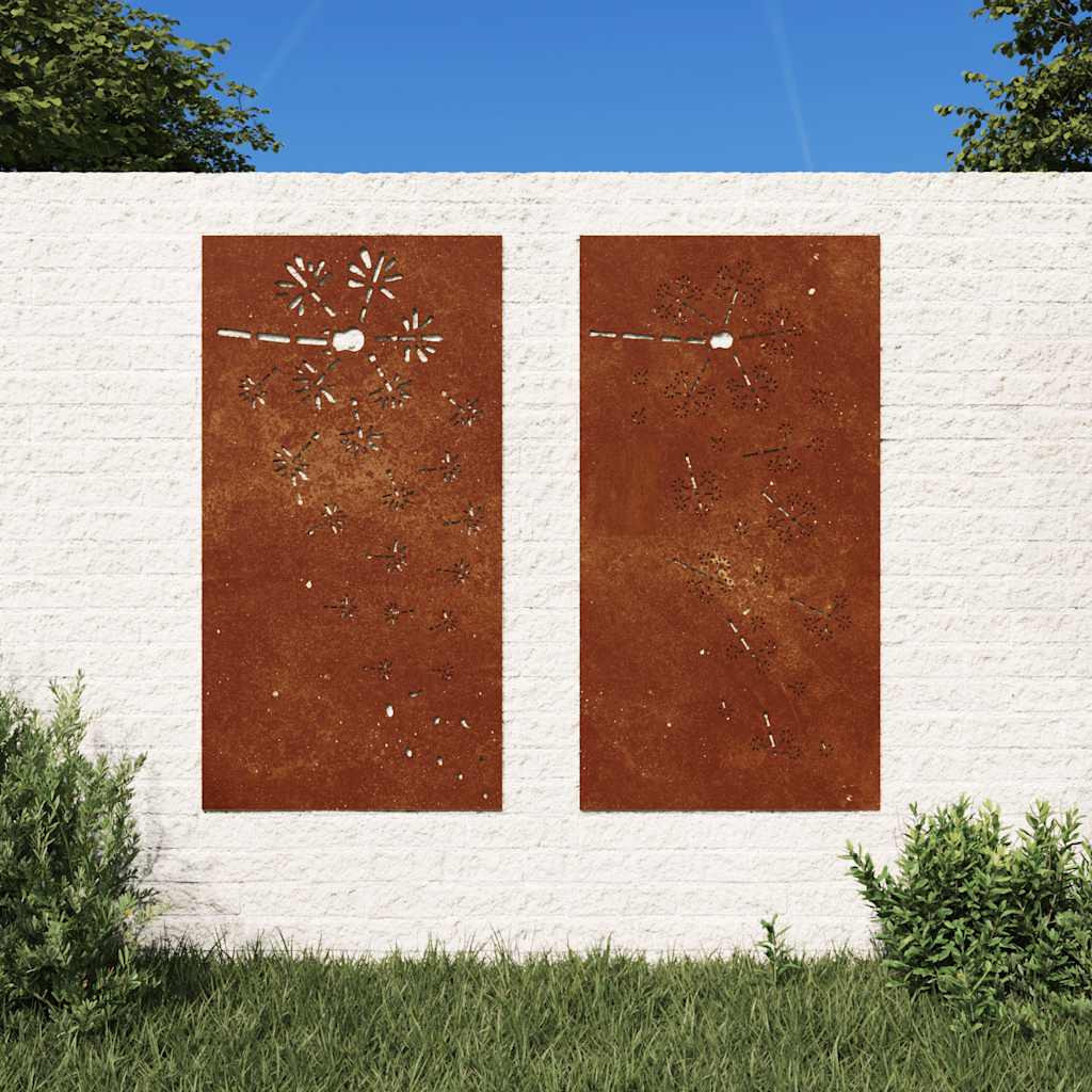 vidaXL Ogrodowe dekoracje ścienne, 2 szt., 105x55 cm, stal kortenowska