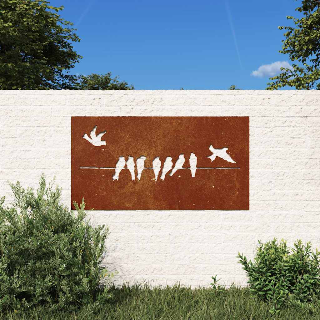 vidaXL Ogrodowa dekoracja ścienna, 105x55 cm, stal kortenowska, ptaki