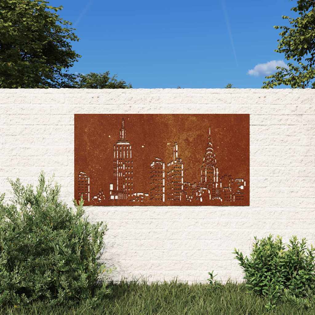 vidaXL Ogrodowa dekoracja ścienna, 105x55 cm, stal kortenowska, miasto