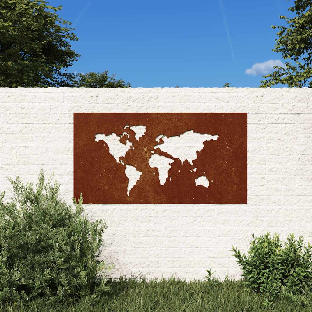 vidaXL Ogrodowa dekoracja ścienna, 105x55 cm, stal kortenowska, mapa