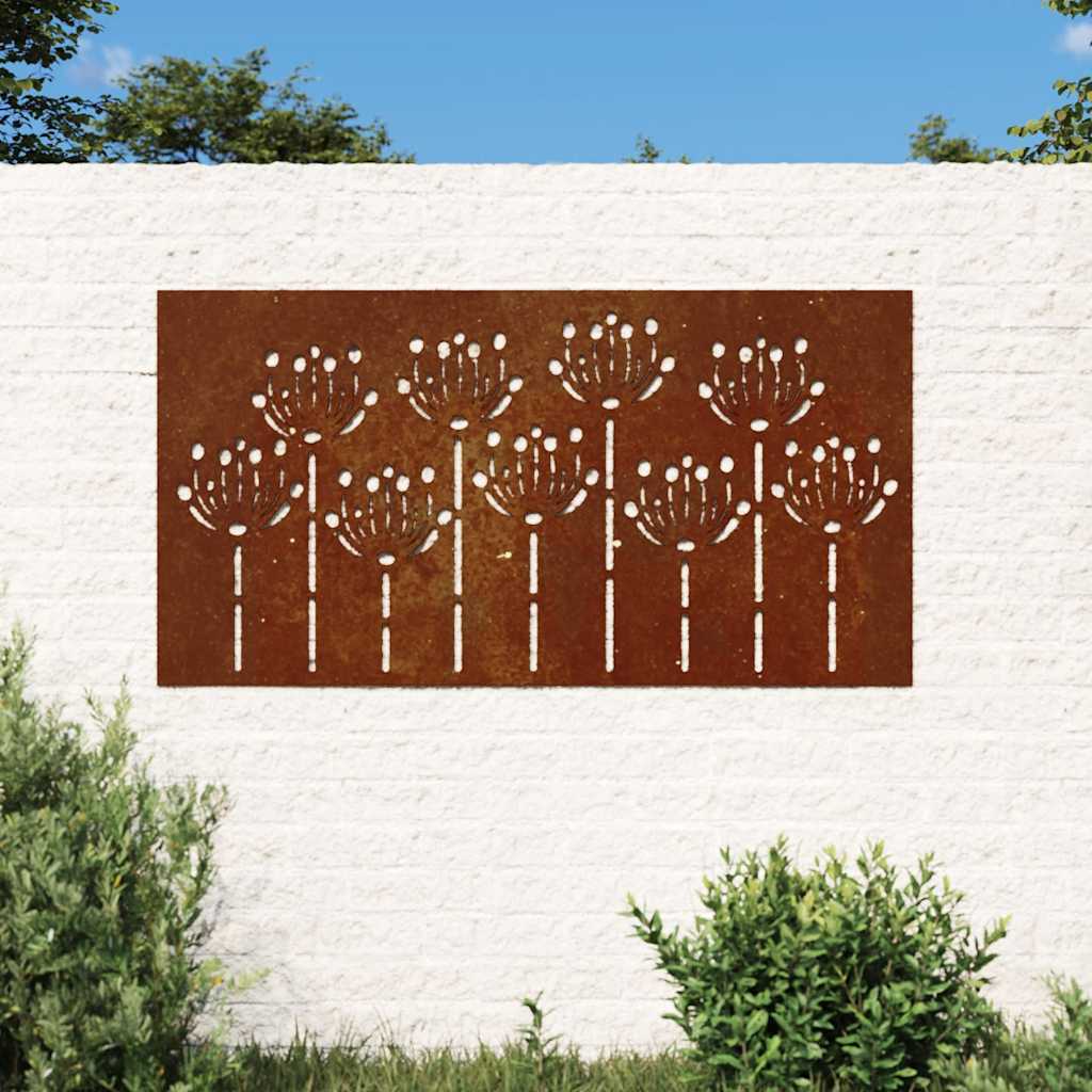vidaXL Ogrodowa dekoracja ścienna, 105x55 cm, stal kortenowska, kwiaty
