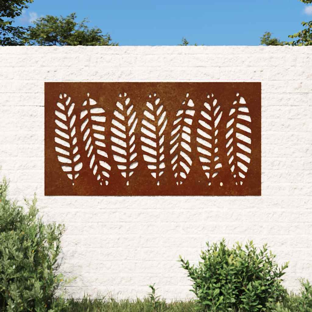 vidaXL Ogrodowa dekoracja ścienna, 105x55 cm, stal kortenowska, liście