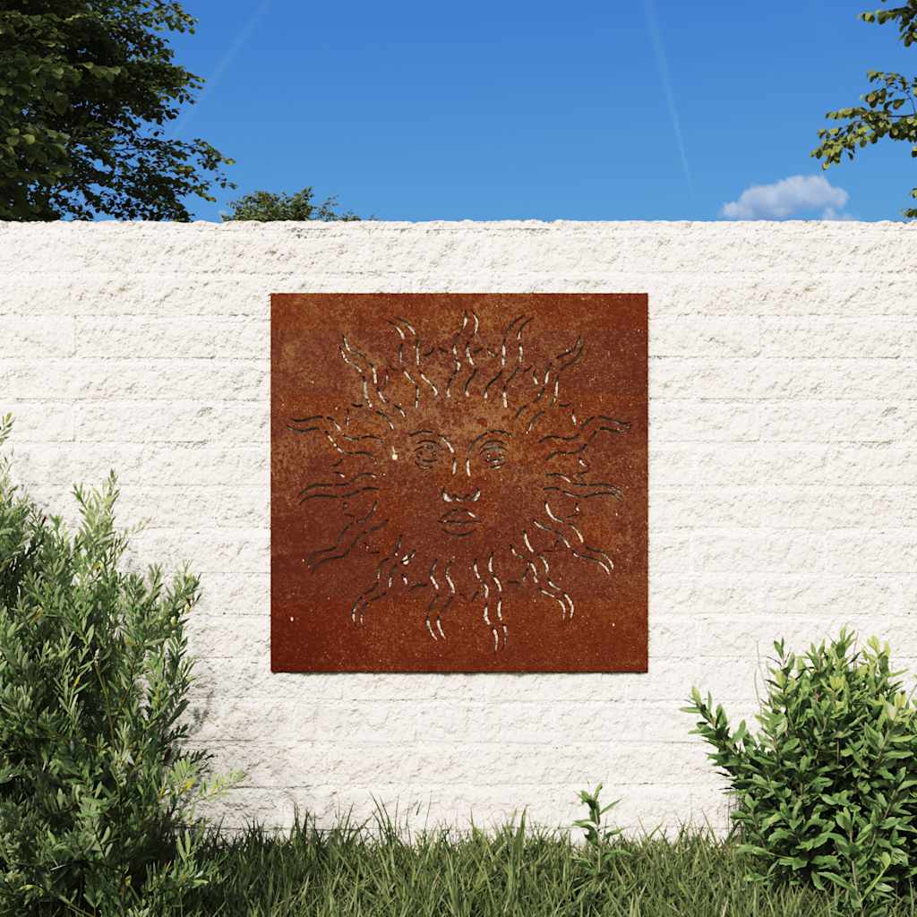 vidaXL Ogrodowa dekoracja ścienna, 55x55 cm, stal kortenowska, słońce