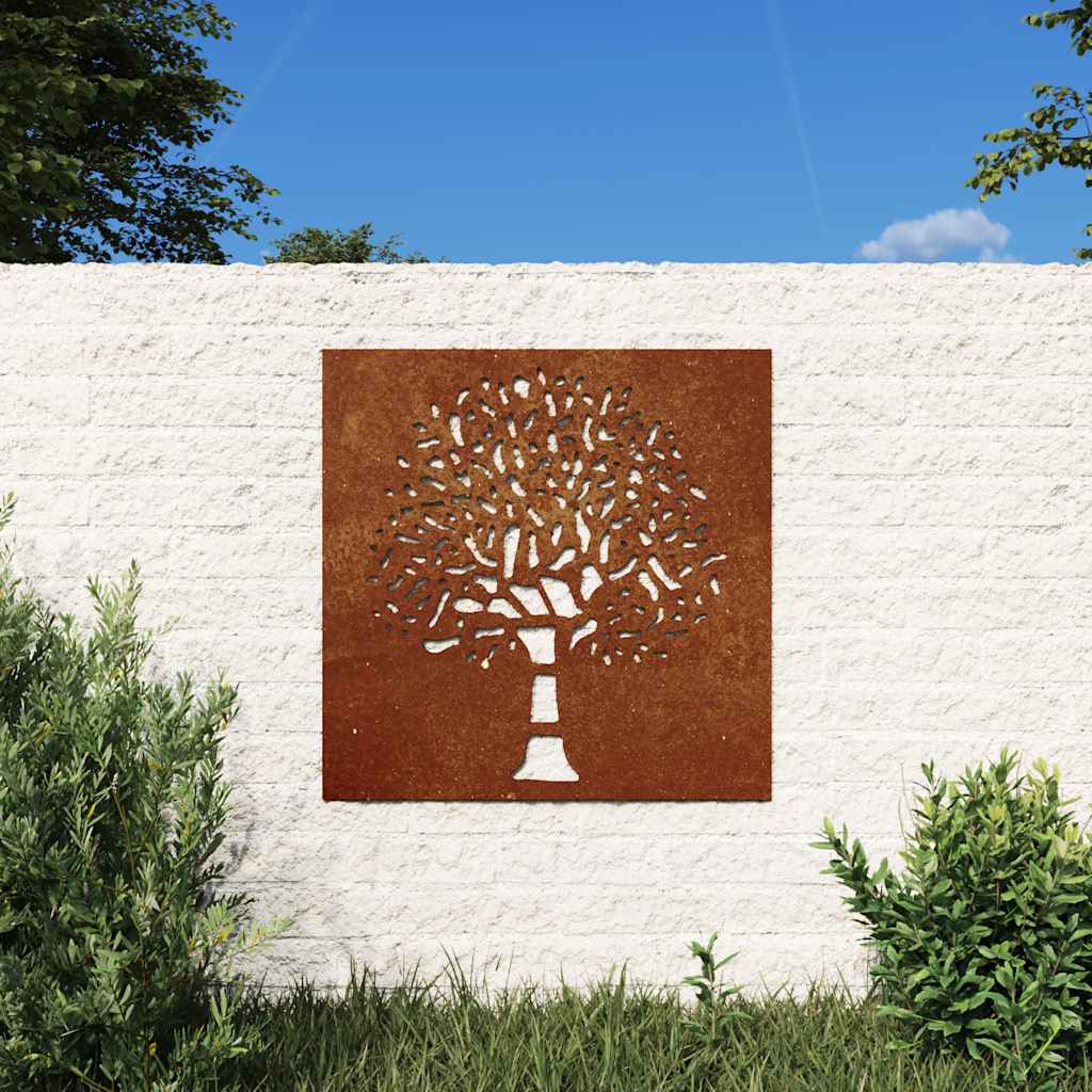 vidaXL Ogrodowa dekoracja ścienna, 55x55 cm, stal kortenowska, drzewo