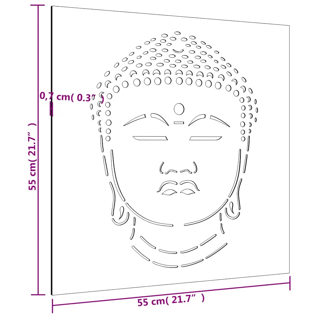 vidaXL Ogrodowa dekoracja ścienna, 55x55 cm, stal kortenowska, Budda