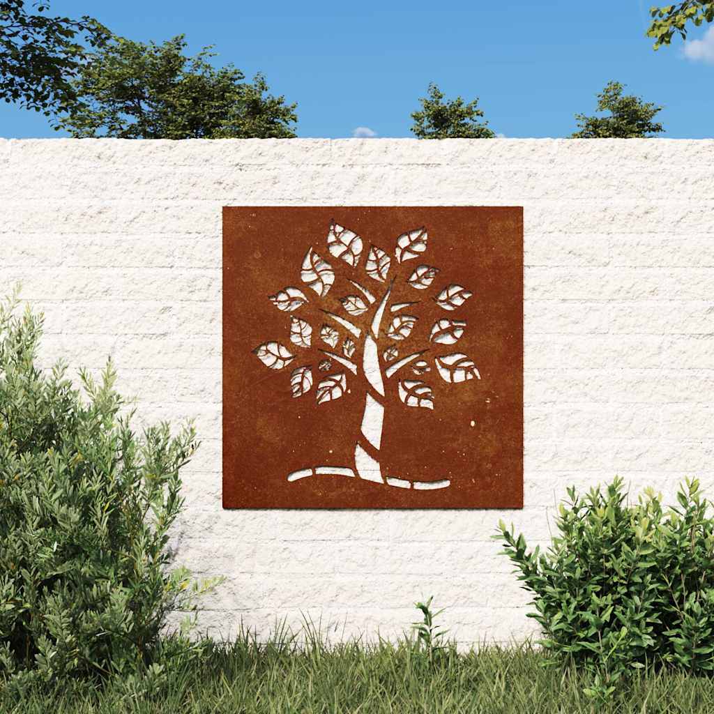 vidaXL Ogrodowa dekoracja ścienna, 55x55 cm, stal kortenowska, drzewo