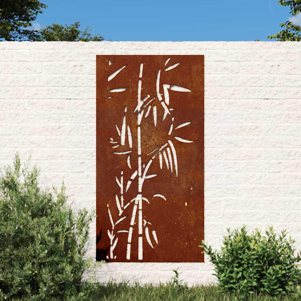 vidaXL Ogrodowa dekoracja ścienna, 105x55 cm, stal kortenowska, bambus