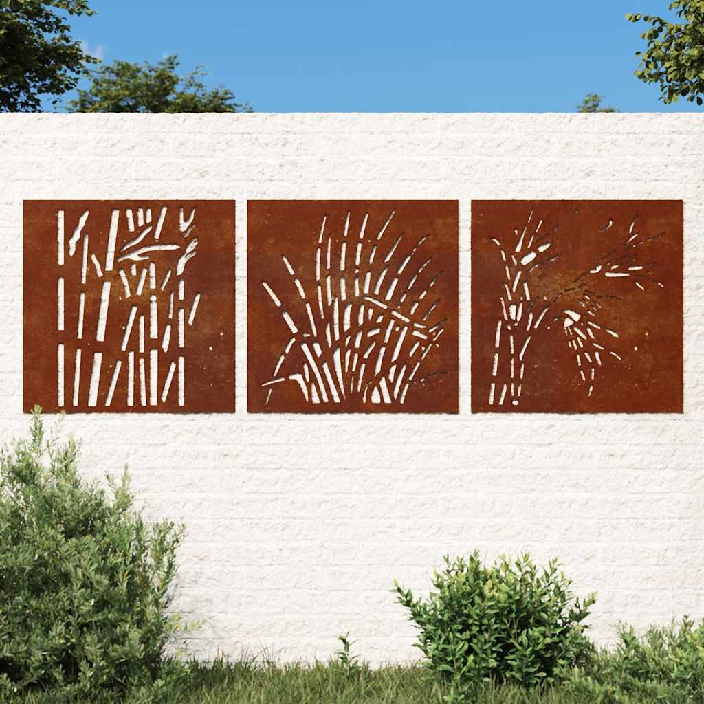 vidaXL Ogrodowa dekoracja ścienna, 3 cz., 55x55 cm, stal kortenowska