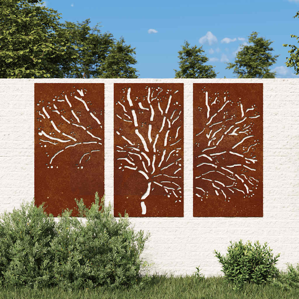 vidaXL Ogrodowa dekoracja ścienna, 3 cz., 105x55 cm, stal kortenowska