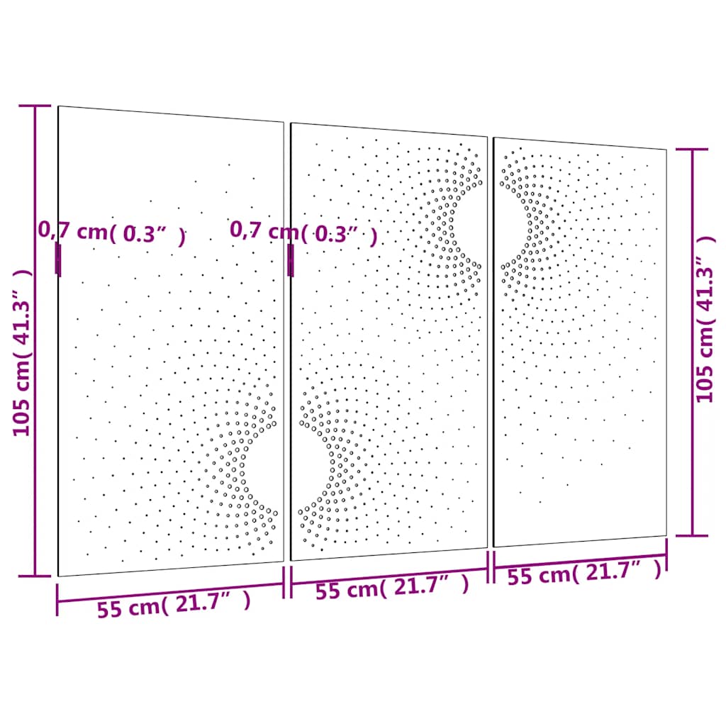 vidaXL Ogrodowa dekoracja ścienna, 3 cz., 105x55 cm, stal kortenowska