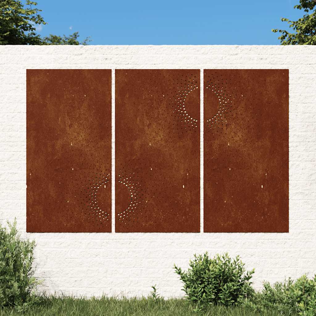 vidaXL Ogrodowa dekoracja ścienna, 3 cz., 105x55 cm, stal kortenowska