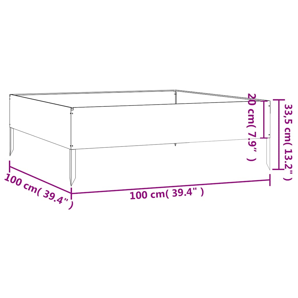 vidaXL Podwyższona donica, 100x100x33,5 cm, stal kortenowska