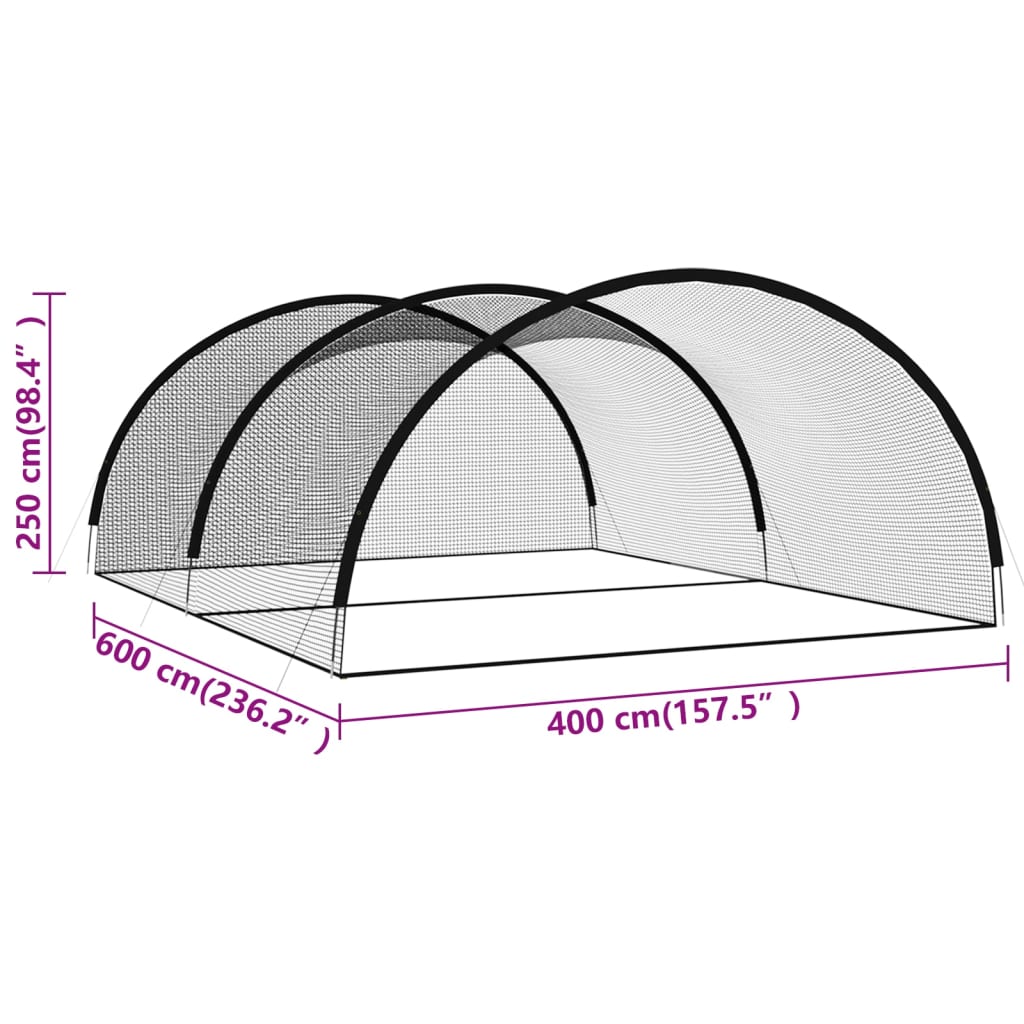 vidaXL Siatka do treningu uderzeń w baseballu, czarna, 600x400x250 cm