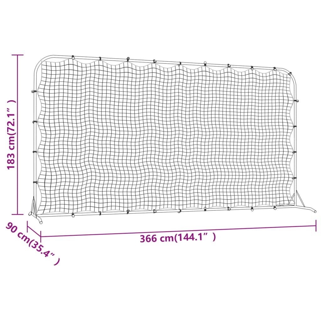 vidaXL Rebounder do piłki nożnej, czarny, 366x90x183 cm, HDPE