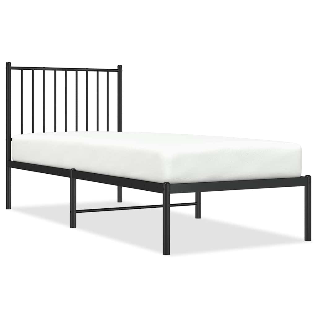 vidaXL Metalowa rama łóżka z wezgłowiem, czarna, 75x190 cm