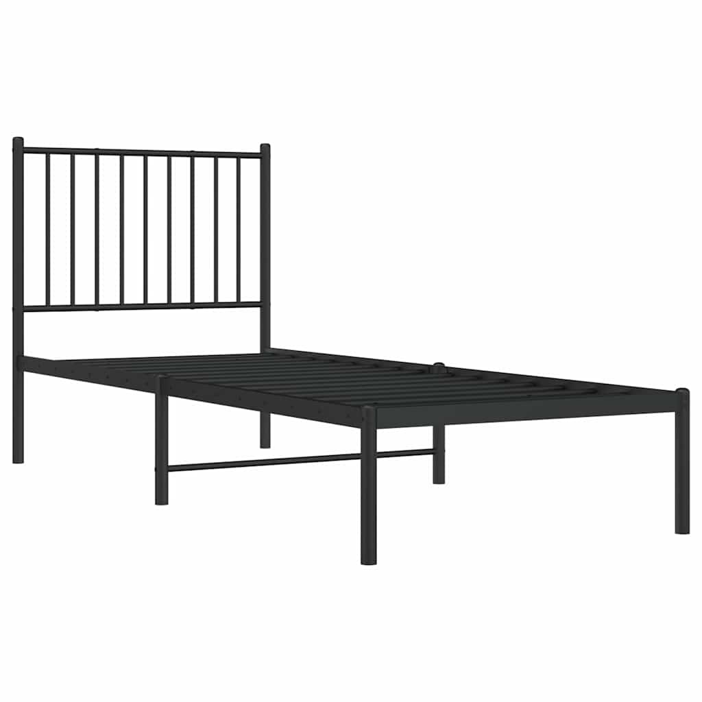 vidaXL Metalowa rama łóżka z wezgłowiem, czarna, 75x190 cm