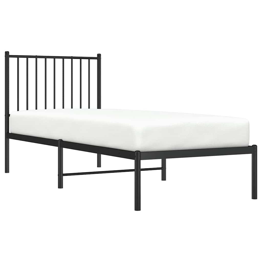 vidaXL Metalowa rama łóżka z wezgłowiem, czarna, 75x190 cm