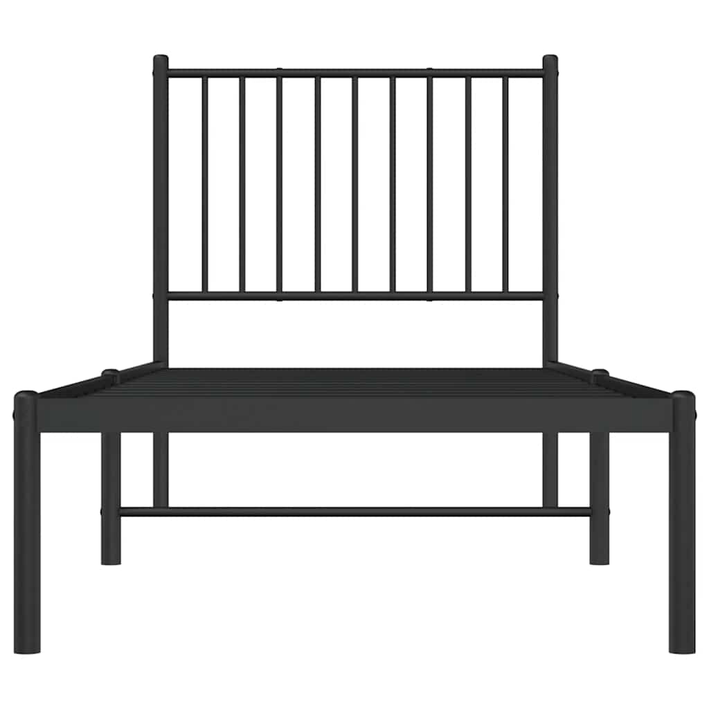 vidaXL Metalowa rama łóżka z wezgłowiem, czarna, 75x190 cm