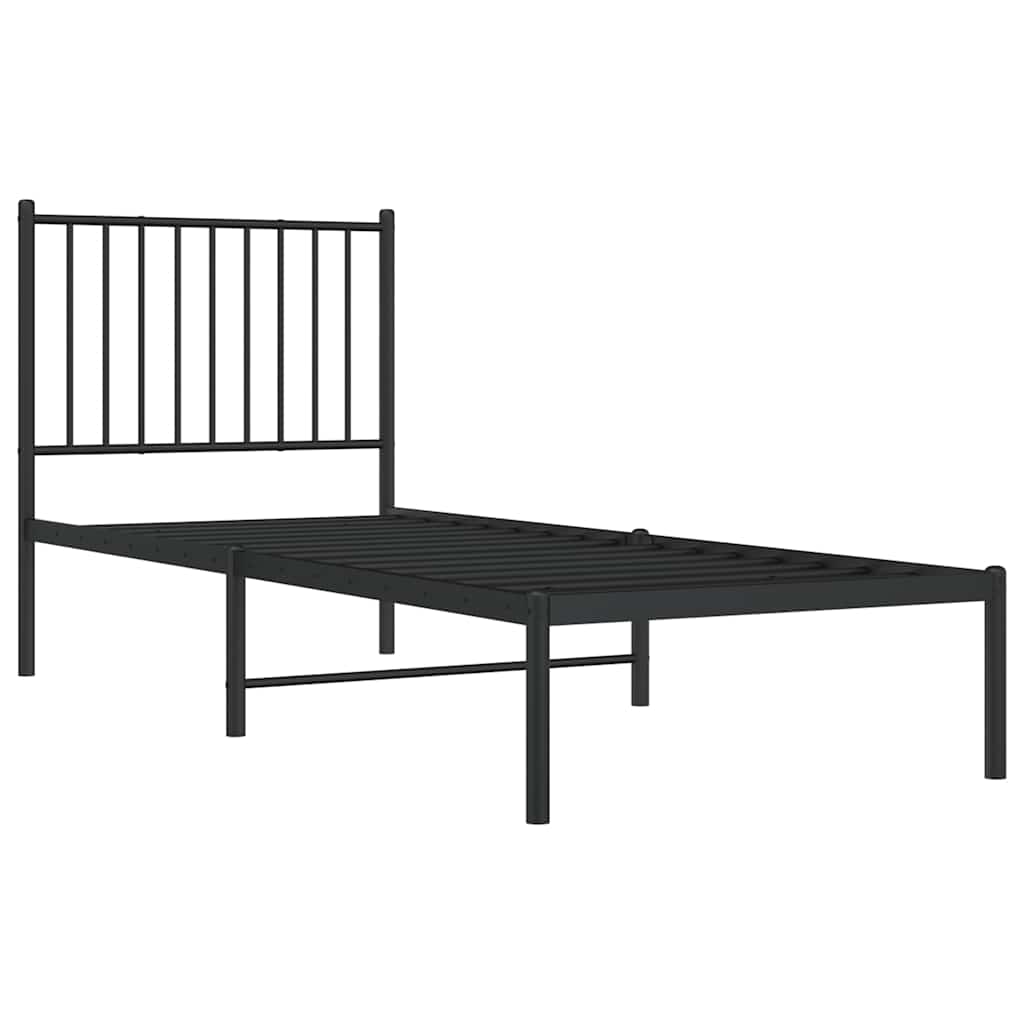 vidaXL Metalowa rama łóżka z wezgłowiem, czarna, 80x200 cm