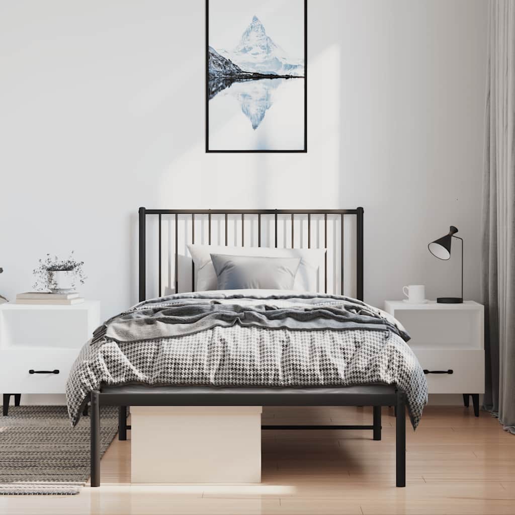 vidaXL Metalowa rama łóżka z wezgłowiem, czarna, 100x200 cm