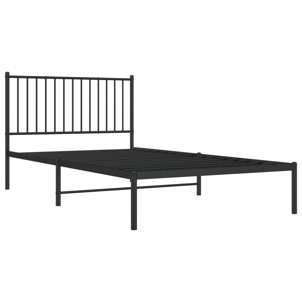 vidaXL Metalowa rama łóżka z wezgłowiem, czarna, 107x203 cm