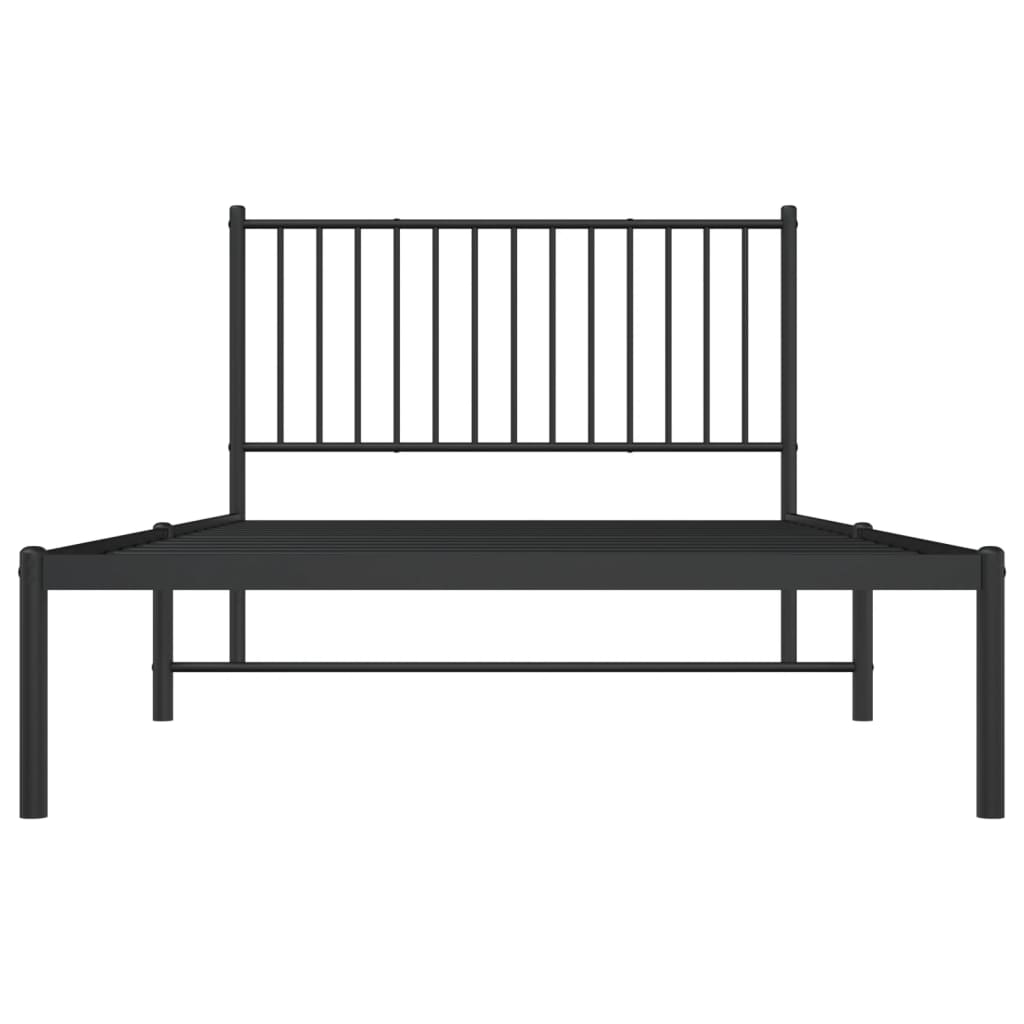 vidaXL Metalowa rama łóżka z wezgłowiem, czarna, 107x203 cm