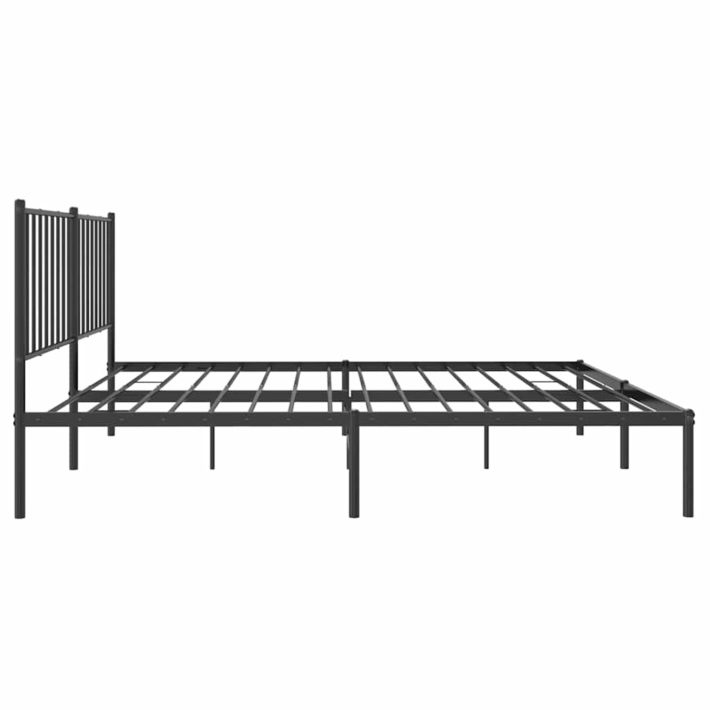 vidaXL Metalowa rama łóżka z wezgłowiem, czarna, 135x190 cm