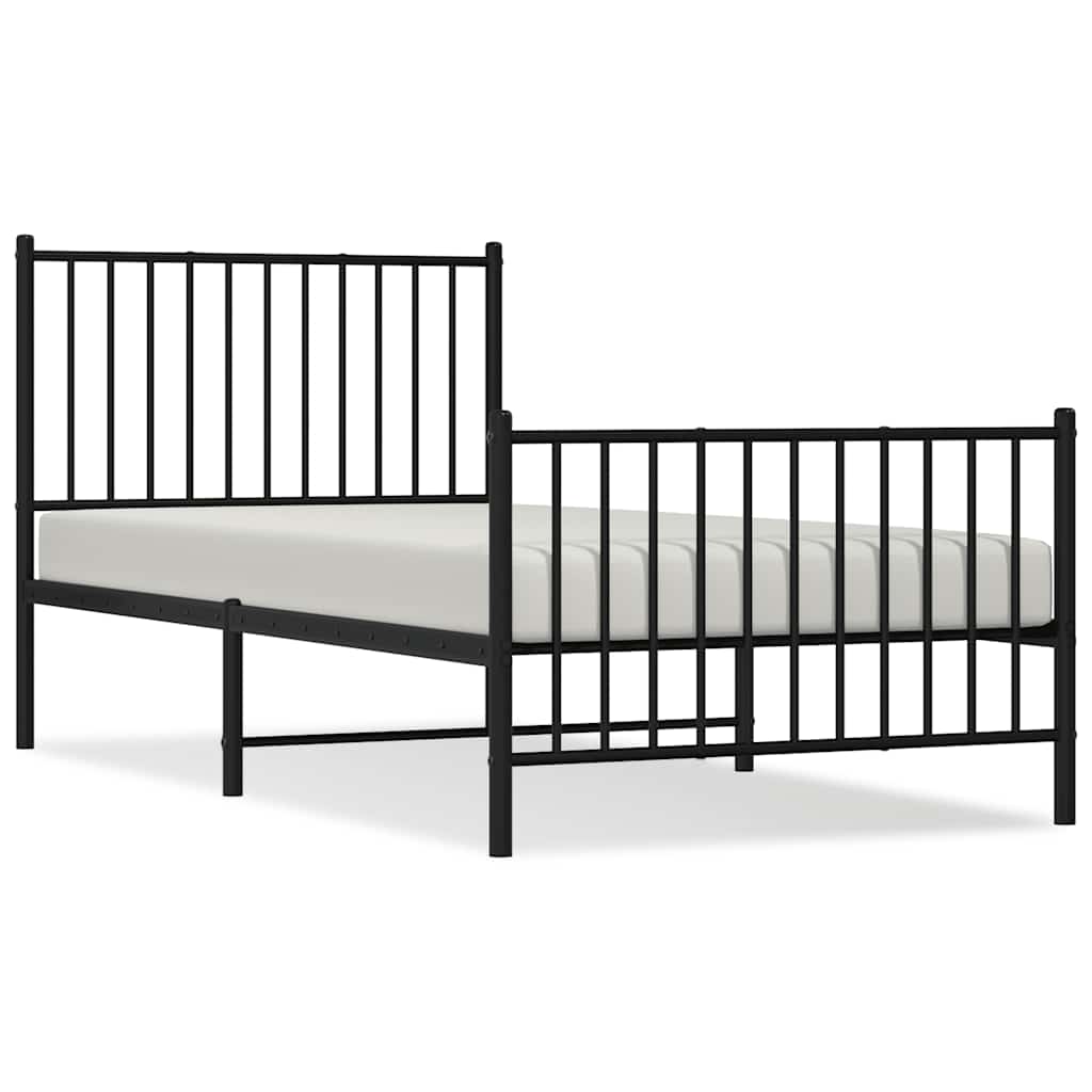 vidaXL Metalowa rama łóżka z wezgłowiem i zanóżkiem, czarna, 90x190 cm