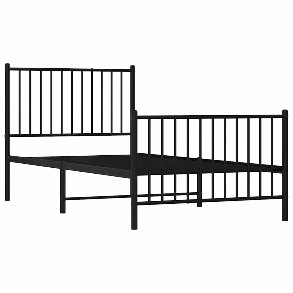 vidaXL Metalowa rama łóżka z wezgłowiem i zanóżkiem, czarna, 90x190 cm