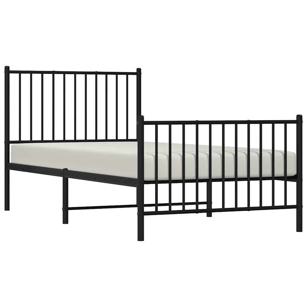 vidaXL Metalowa rama łóżka z wezgłowiem i zanóżkiem, czarna, 90x190 cm
