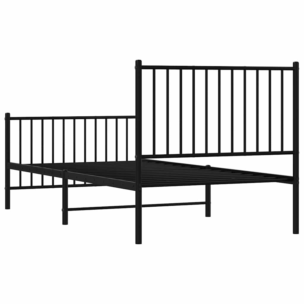 vidaXL Metalowa rama łóżka z wezgłowiem i zanóżkiem, czarna, 90x190 cm