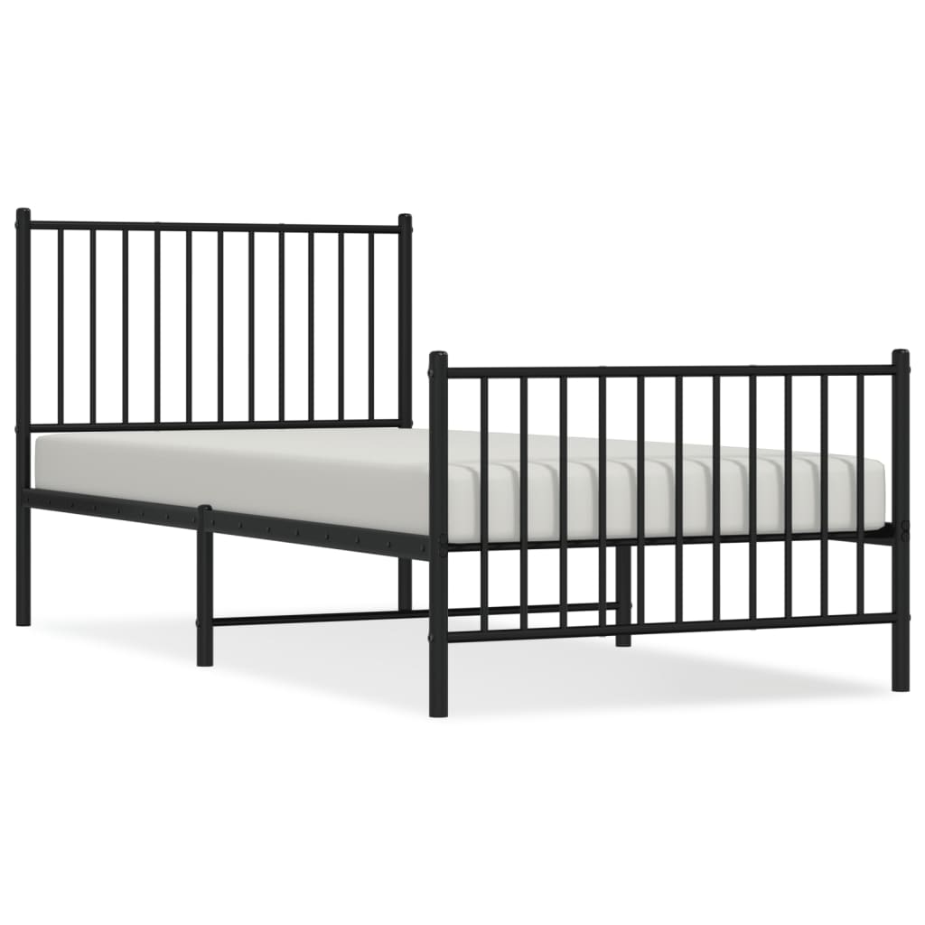 vidaXL Metalowa rama łóżka z wezgłowiem i zanóżkiem, czarna, 90x200 cm