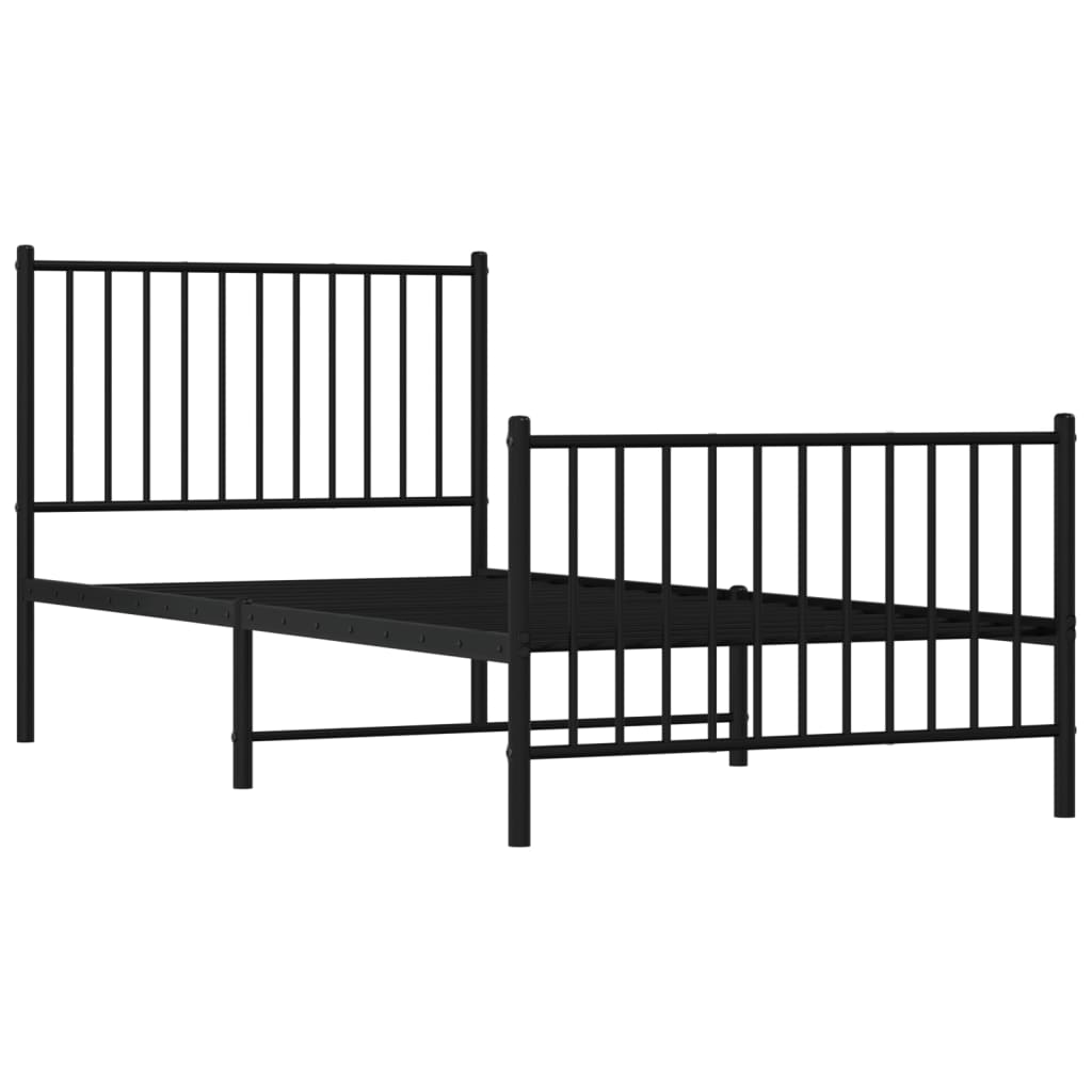 vidaXL Metalowa rama łóżka z wezgłowiem i zanóżkiem, czarna, 90x200 cm