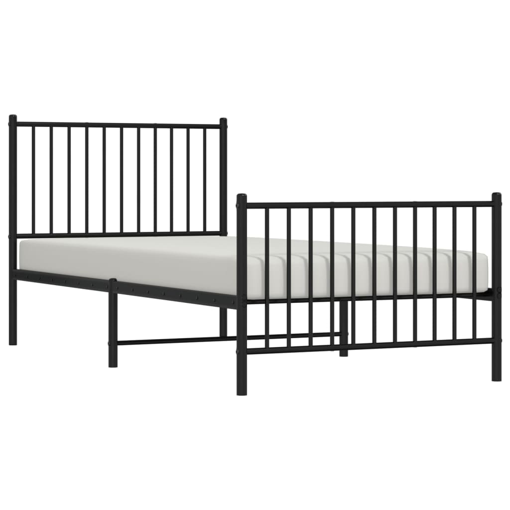 vidaXL Metalowa rama łóżka z wezgłowiem i zanóżkiem, czarna, 90x200 cm