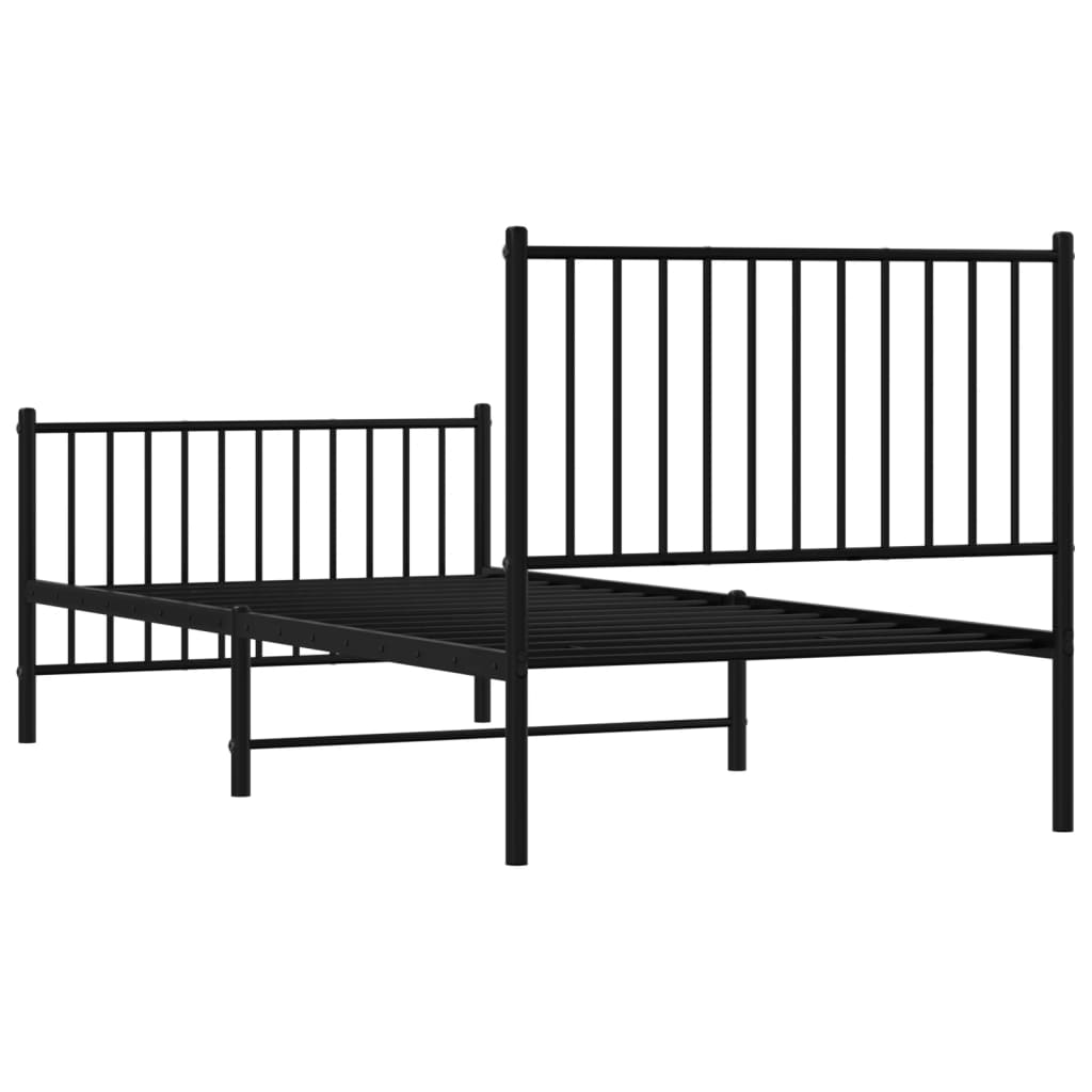 vidaXL Metalowa rama łóżka z wezgłowiem i zanóżkiem, czarna, 90x200 cm